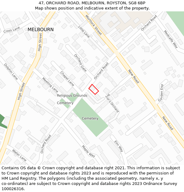 47, ORCHARD ROAD, MELBOURN, ROYSTON, SG8 6BP: Location map and indicative extent of plot