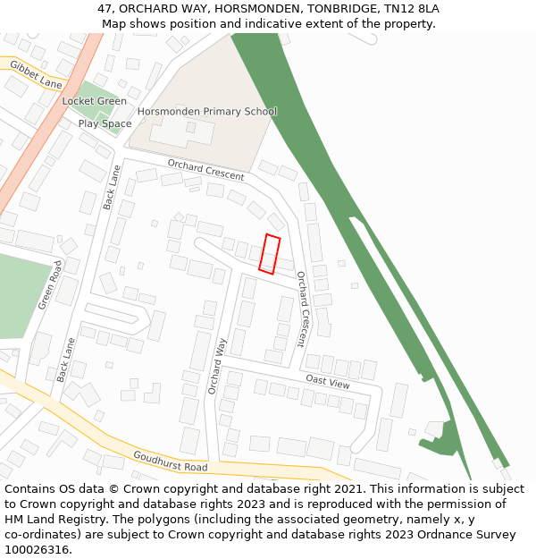 47, ORCHARD WAY, HORSMONDEN, TONBRIDGE, TN12 8LA: Location map and indicative extent of plot