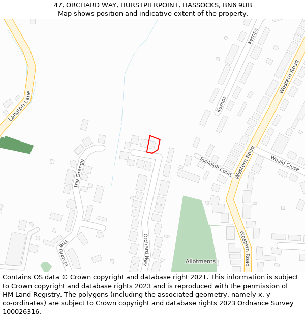 47, ORCHARD WAY, HURSTPIERPOINT, HASSOCKS, BN6 9UB: Location map and indicative extent of plot