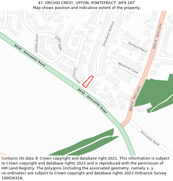 47, ORCHID CREST, UPTON, PONTEFRACT, WF9 1NT: Location map and indicative extent of plot