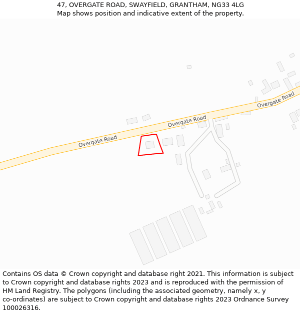 47, OVERGATE ROAD, SWAYFIELD, GRANTHAM, NG33 4LG: Location map and indicative extent of plot