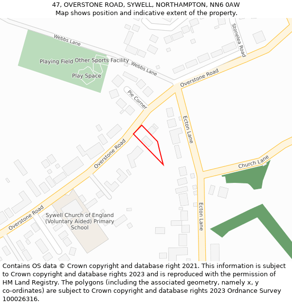 47, OVERSTONE ROAD, SYWELL, NORTHAMPTON, NN6 0AW: Location map and indicative extent of plot