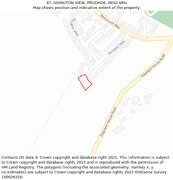 47, OVINGTON VIEW, PRUDHOE, NE42 6RG: Location map and indicative extent of plot