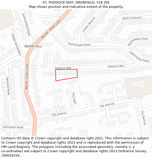 47, PADDOCK WAY, DRONFIELD, S18 2FE: Location map and indicative extent of plot
