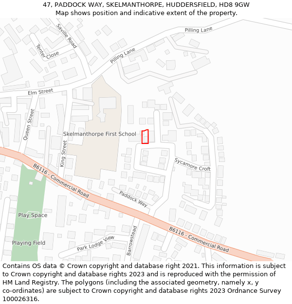 47, PADDOCK WAY, SKELMANTHORPE, HUDDERSFIELD, HD8 9GW: Location map and indicative extent of plot