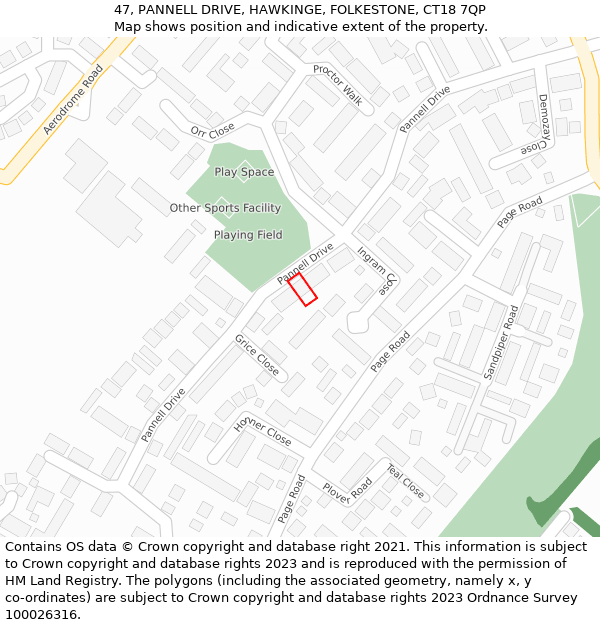 47, PANNELL DRIVE, HAWKINGE, FOLKESTONE, CT18 7QP: Location map and indicative extent of plot