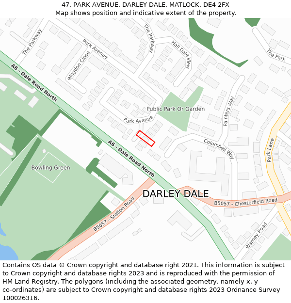 47, PARK AVENUE, DARLEY DALE, MATLOCK, DE4 2FX: Location map and indicative extent of plot