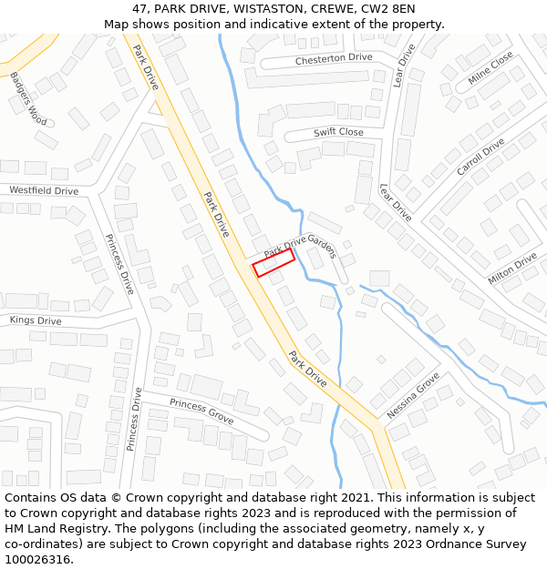 47, PARK DRIVE, WISTASTON, CREWE, CW2 8EN: Location map and indicative extent of plot