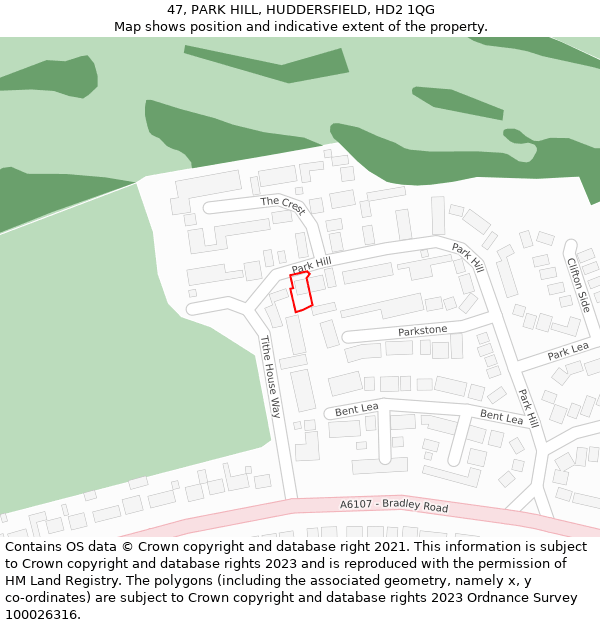 47, PARK HILL, HUDDERSFIELD, HD2 1QG: Location map and indicative extent of plot