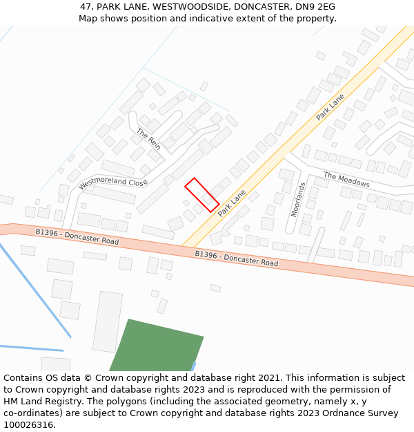 47, PARK LANE, WESTWOODSIDE, DONCASTER, DN9 2EG: Location map and indicative extent of plot