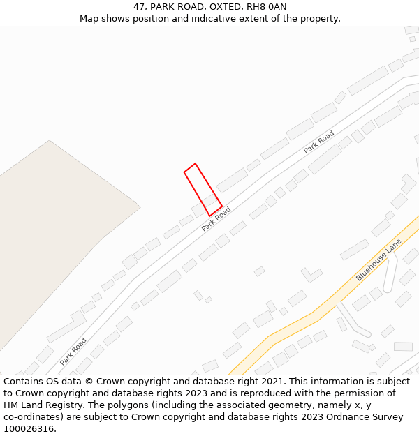 47, PARK ROAD, OXTED, RH8 0AN: Location map and indicative extent of plot