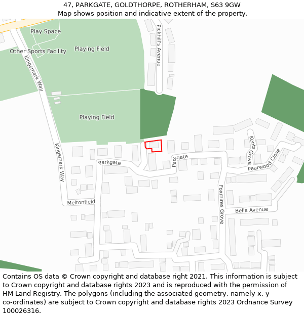 47, PARKGATE, GOLDTHORPE, ROTHERHAM, S63 9GW: Location map and indicative extent of plot