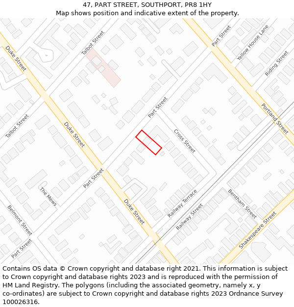 47, PART STREET, SOUTHPORT, PR8 1HY: Location map and indicative extent of plot