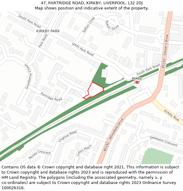 47, PARTRIDGE ROAD, KIRKBY, LIVERPOOL, L32 2DJ: Location map and indicative extent of plot