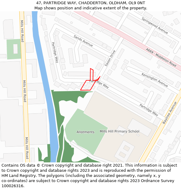 47, PARTRIDGE WAY, CHADDERTON, OLDHAM, OL9 0NT: Location map and indicative extent of plot