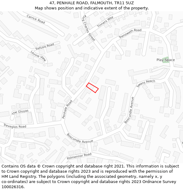 47, PENHALE ROAD, FALMOUTH, TR11 5UZ: Location map and indicative extent of plot