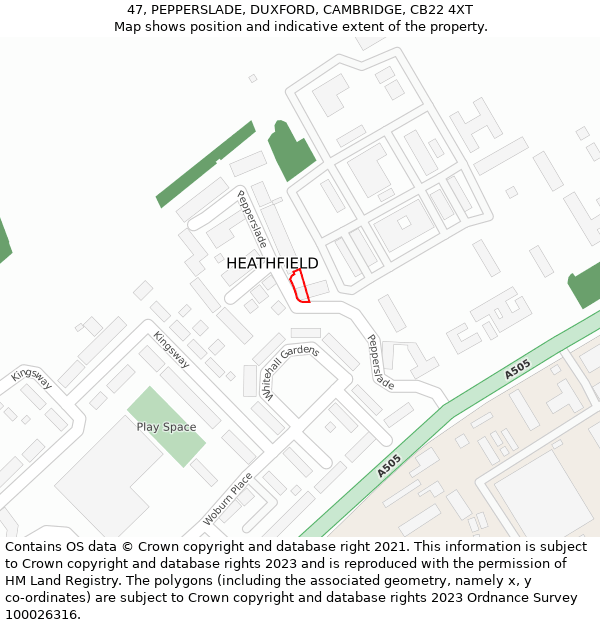 47, PEPPERSLADE, DUXFORD, CAMBRIDGE, CB22 4XT: Location map and indicative extent of plot