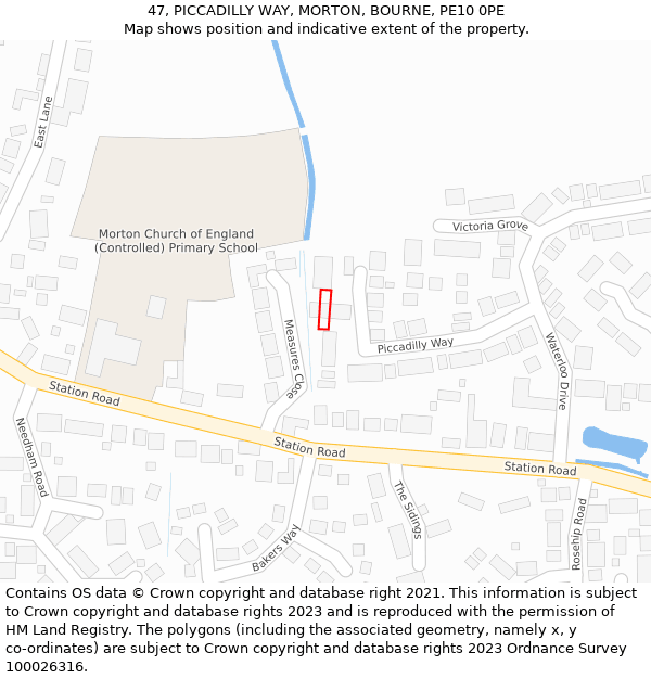 47, PICCADILLY WAY, MORTON, BOURNE, PE10 0PE: Location map and indicative extent of plot