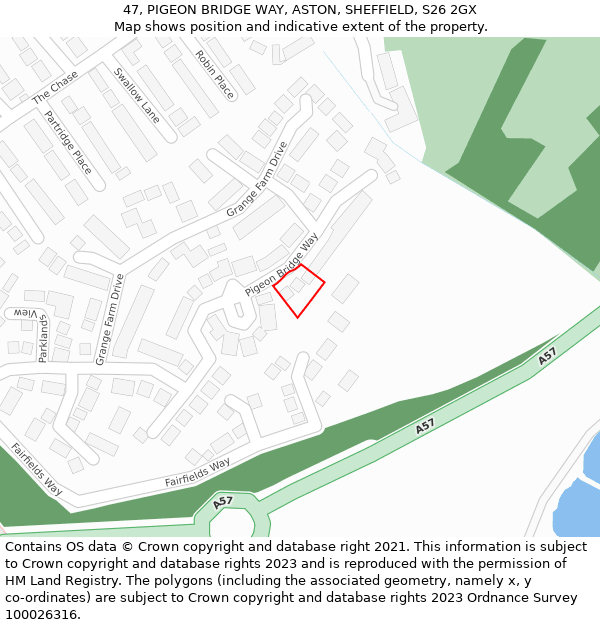 47, PIGEON BRIDGE WAY, ASTON, SHEFFIELD, S26 2GX: Location map and indicative extent of plot