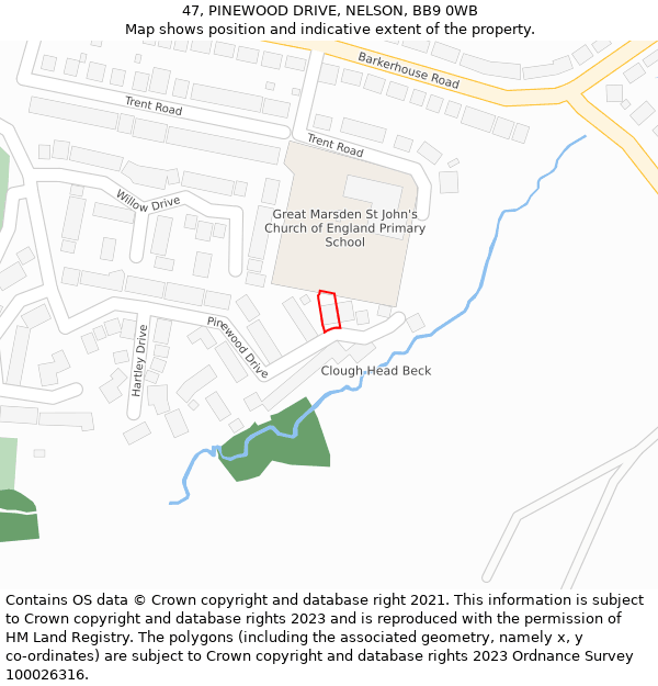 47, PINEWOOD DRIVE, NELSON, BB9 0WB: Location map and indicative extent of plot