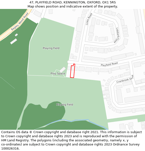 47, PLAYFIELD ROAD, KENNINGTON, OXFORD, OX1 5RS: Location map and indicative extent of plot