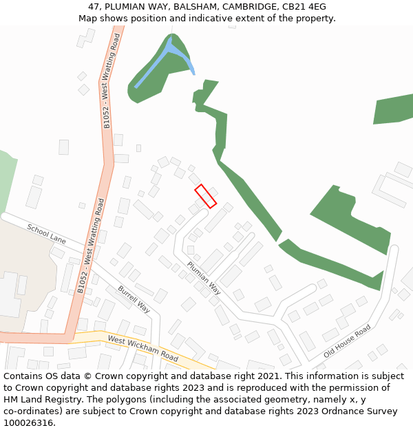 47, PLUMIAN WAY, BALSHAM, CAMBRIDGE, CB21 4EG: Location map and indicative extent of plot