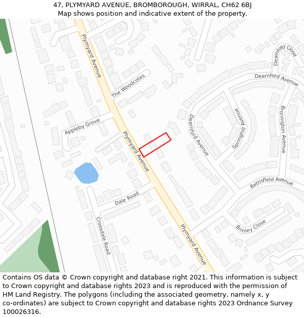 47, PLYMYARD AVENUE, BROMBOROUGH, WIRRAL, CH62 6BJ: Location map and indicative extent of plot