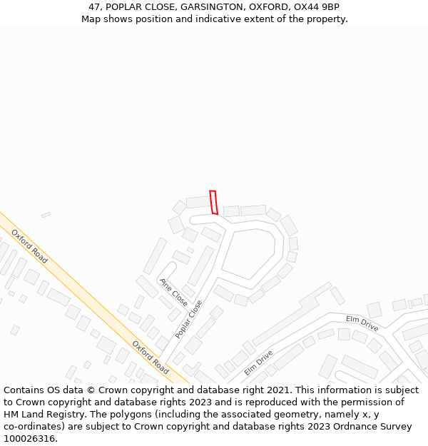 47, POPLAR CLOSE, GARSINGTON, OXFORD, OX44 9BP: Location map and indicative extent of plot