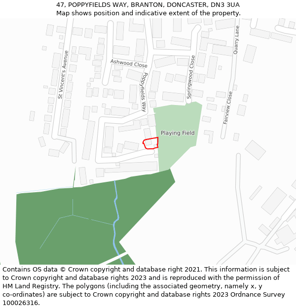 47, POPPYFIELDS WAY, BRANTON, DONCASTER, DN3 3UA: Location map and indicative extent of plot