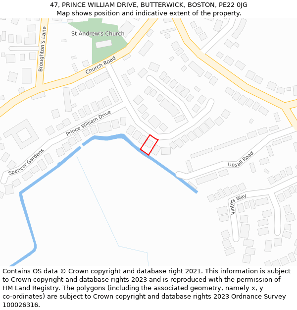 47, PRINCE WILLIAM DRIVE, BUTTERWICK, BOSTON, PE22 0JG: Location map and indicative extent of plot