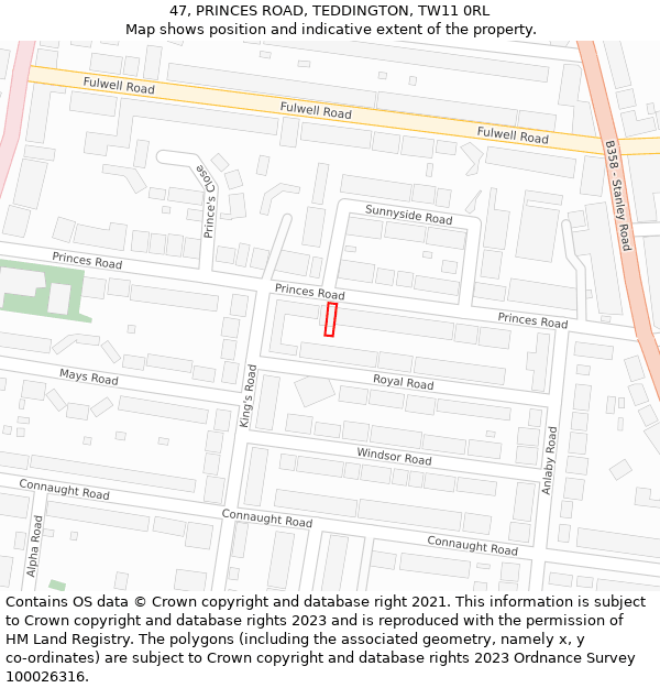 47, PRINCES ROAD, TEDDINGTON, TW11 0RL: Location map and indicative extent of plot