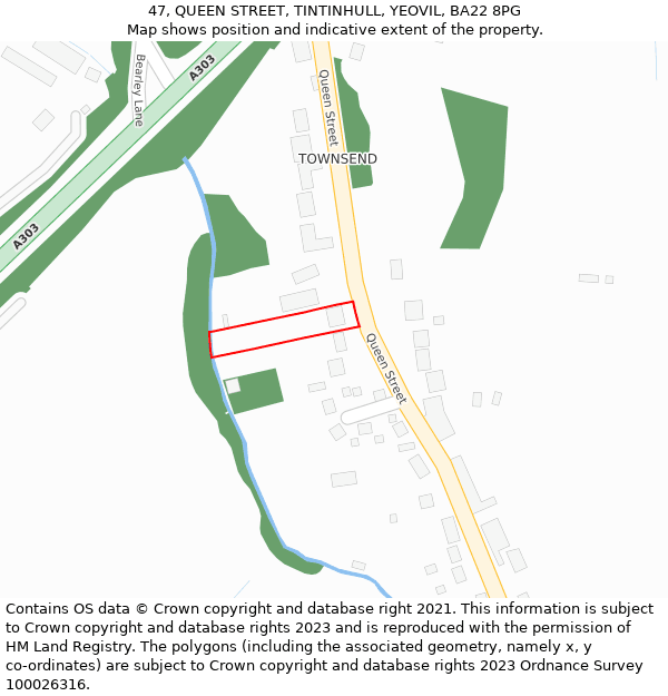 47, QUEEN STREET, TINTINHULL, YEOVIL, BA22 8PG: Location map and indicative extent of plot