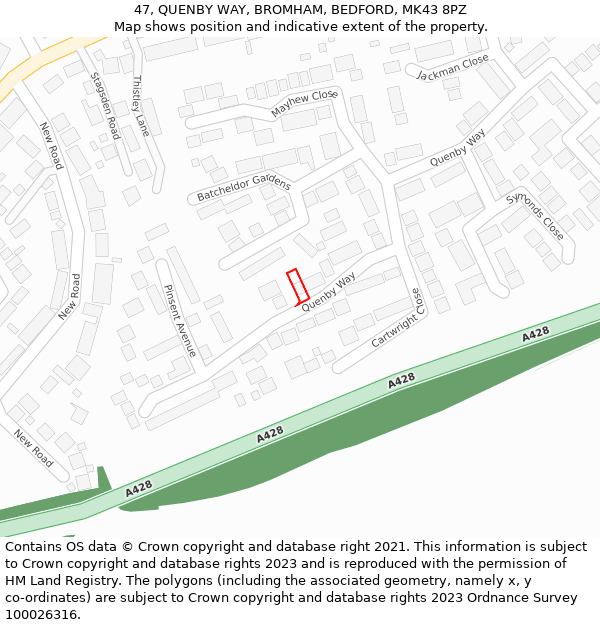 47, QUENBY WAY, BROMHAM, BEDFORD, MK43 8PZ: Location map and indicative extent of plot