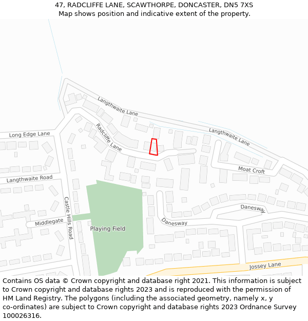 47, RADCLIFFE LANE, SCAWTHORPE, DONCASTER, DN5 7XS: Location map and indicative extent of plot