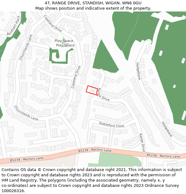 47, RANGE DRIVE, STANDISH, WIGAN, WN6 0GU: Location map and indicative extent of plot