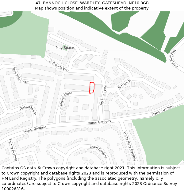 47, RANNOCH CLOSE, WARDLEY, GATESHEAD, NE10 8GB: Location map and indicative extent of plot