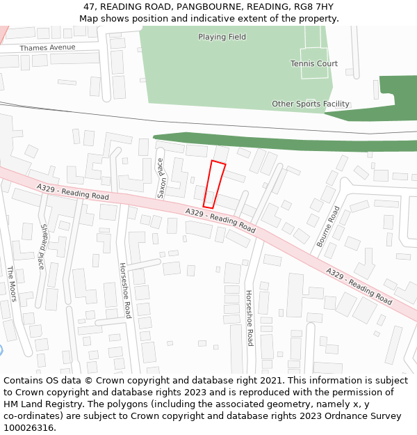 47, READING ROAD, PANGBOURNE, READING, RG8 7HY: Location map and indicative extent of plot