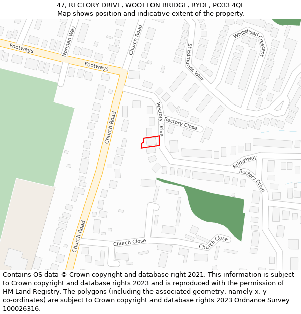 47, RECTORY DRIVE, WOOTTON BRIDGE, RYDE, PO33 4QE: Location map and indicative extent of plot