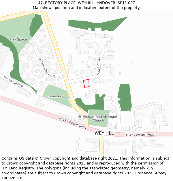 47, RECTORY PLACE, WEYHILL, ANDOVER, SP11 0PZ: Location map and indicative extent of plot
