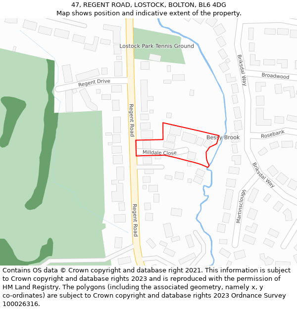 47, REGENT ROAD, LOSTOCK, BOLTON, BL6 4DG: Location map and indicative extent of plot
