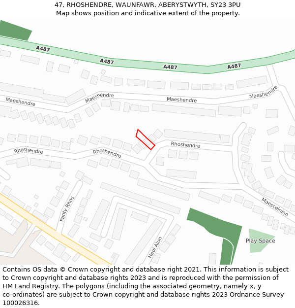 47, RHOSHENDRE, WAUNFAWR, ABERYSTWYTH, SY23 3PU: Location map and indicative extent of plot