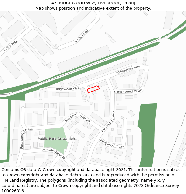 47, RIDGEWOOD WAY, LIVERPOOL, L9 8HJ: Location map and indicative extent of plot