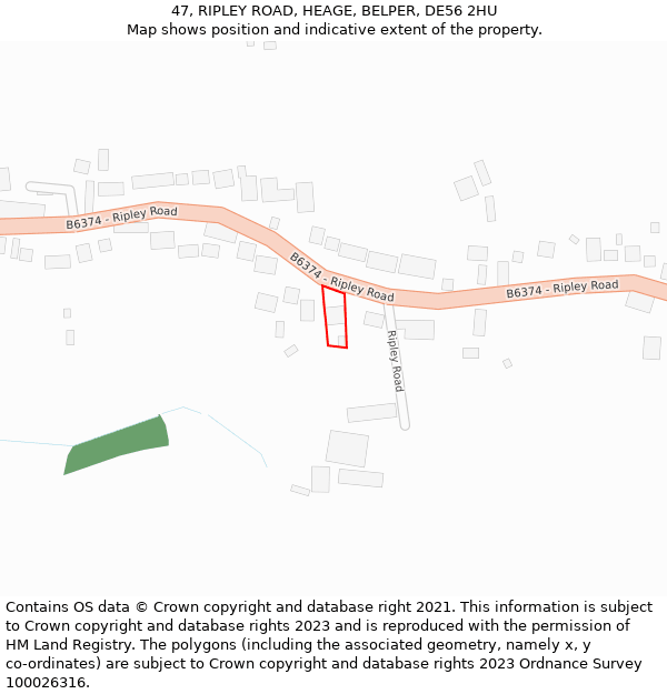 47, RIPLEY ROAD, HEAGE, BELPER, DE56 2HU: Location map and indicative extent of plot