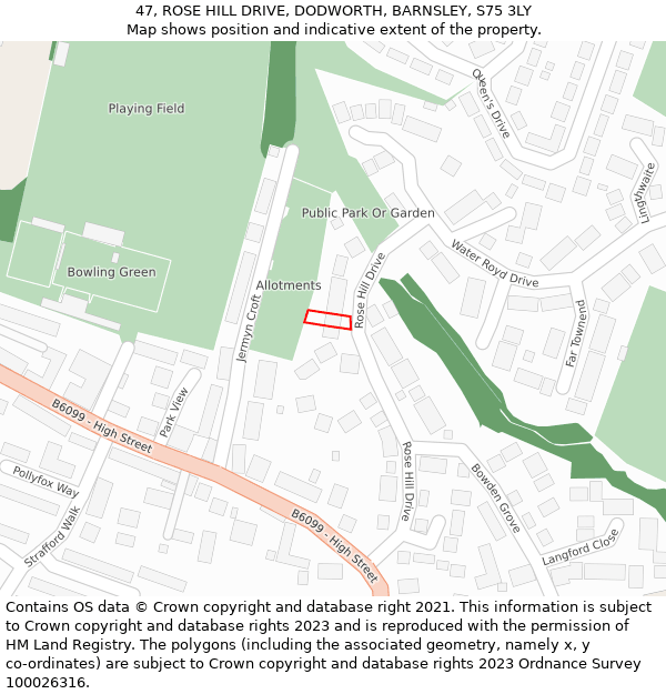 47, ROSE HILL DRIVE, DODWORTH, BARNSLEY, S75 3LY: Location map and indicative extent of plot