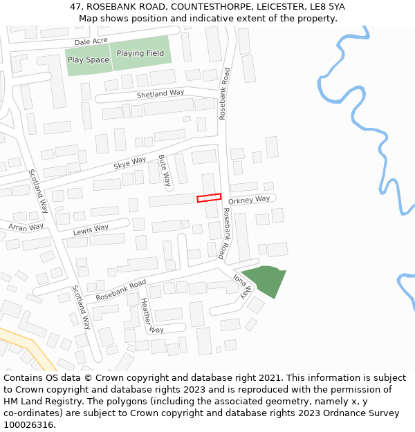 47, ROSEBANK ROAD, COUNTESTHORPE, LEICESTER, LE8 5YA: Location map and indicative extent of plot