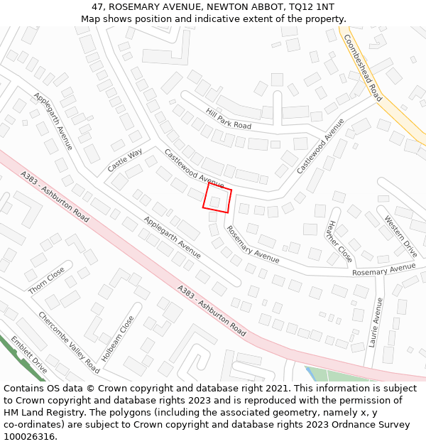47, ROSEMARY AVENUE, NEWTON ABBOT, TQ12 1NT: Location map and indicative extent of plot