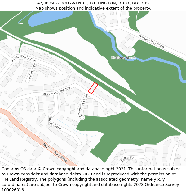 47, ROSEWOOD AVENUE, TOTTINGTON, BURY, BL8 3HG: Location map and indicative extent of plot