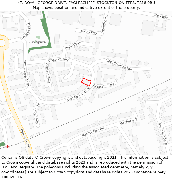 47, ROYAL GEORGE DRIVE, EAGLESCLIFFE, STOCKTON-ON-TEES, TS16 0RU: Location map and indicative extent of plot