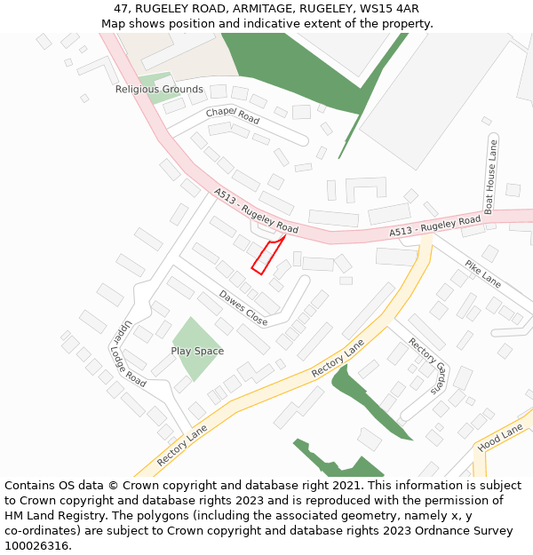 47, RUGELEY ROAD, ARMITAGE, RUGELEY, WS15 4AR: Location map and indicative extent of plot