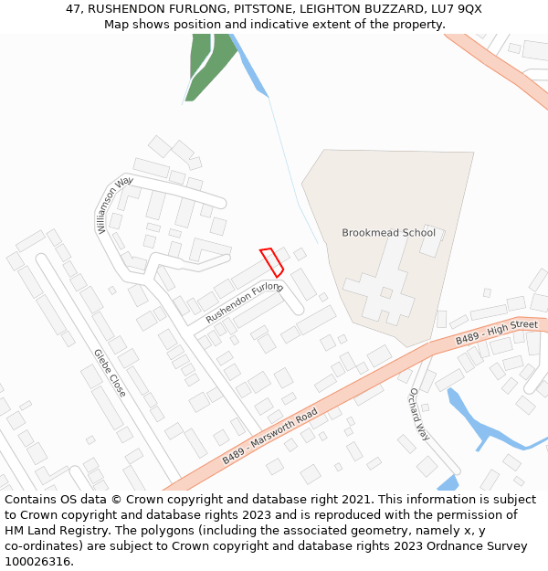 47, RUSHENDON FURLONG, PITSTONE, LEIGHTON BUZZARD, LU7 9QX: Location map and indicative extent of plot